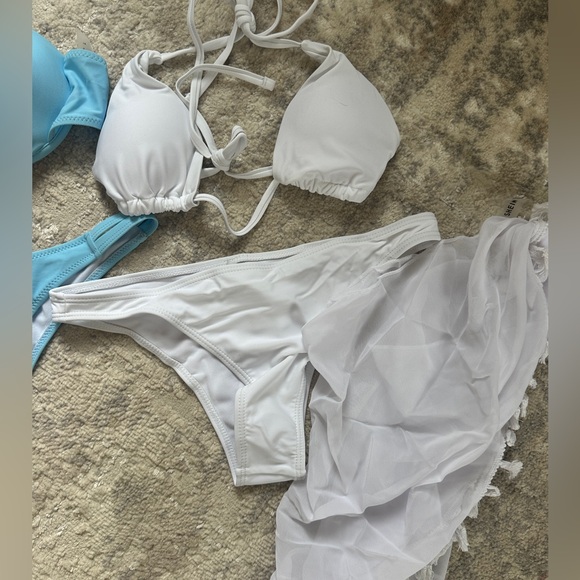 Bundle 3 sz L SHEIN bikini white, pink, blue. Sarong included NWOT - Picture 5 of 6